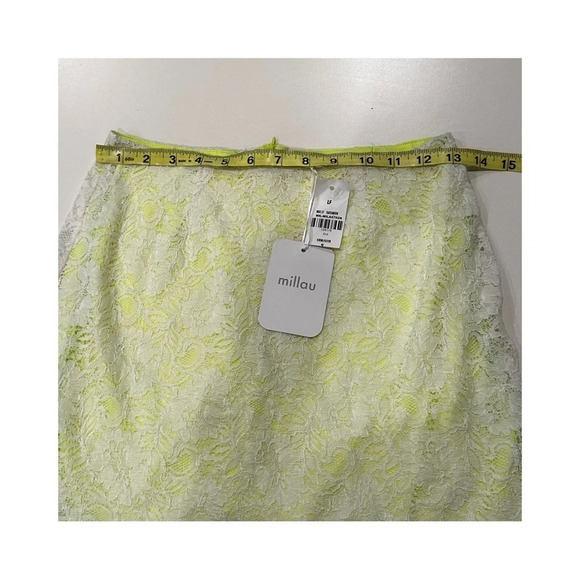 MILLAU NEON YELLOW WHITE LACE SMALL MINI SKIRT​ NWT - Picture 7 of 11